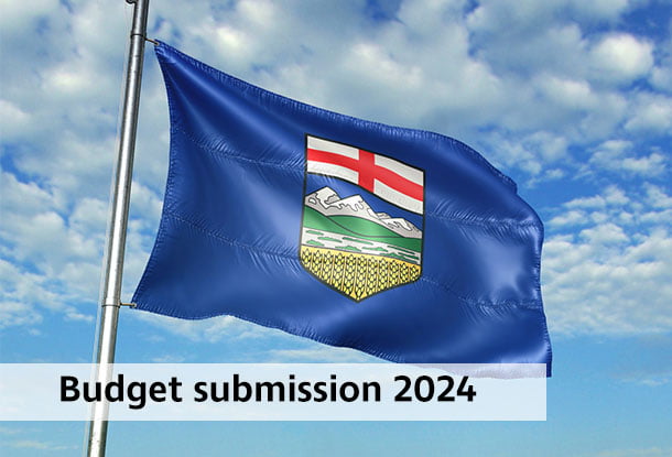 The Alberta flag. Copy reads: Budget submission 2024