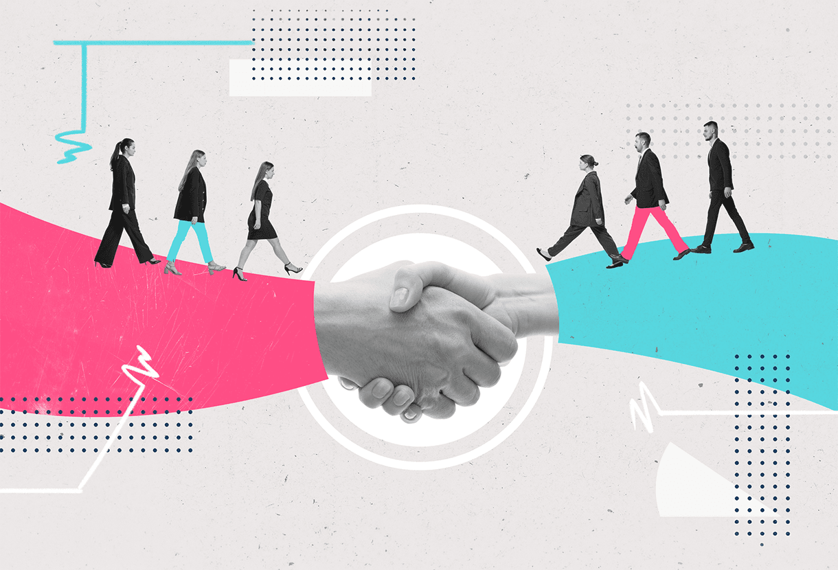 image: Contemporary art collage. Handshake forms symbolic bridge (iStockphoto)