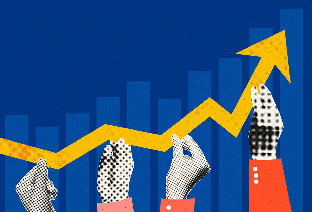 image: hands holding line with upwards growth (iStockphoto)