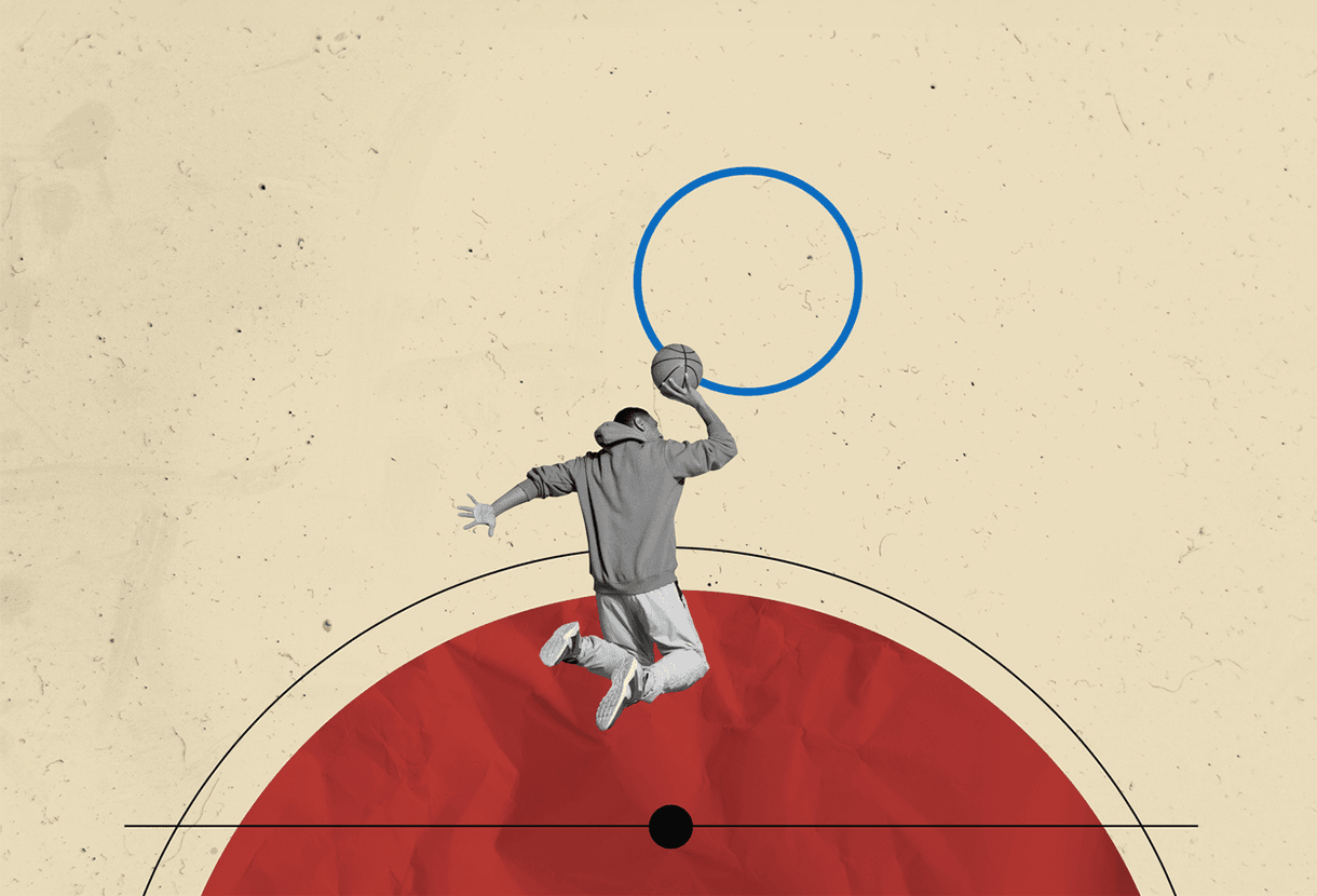 image: photo collage with abstract shapes and basketball player (iStockphoto)